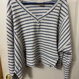 ARULA Striped V-Neck Sweater in Blue and Cream